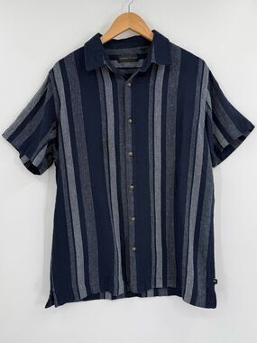 Across the Pond Striped Short Sleeve Button-Up Shirt | Navy / White | Large